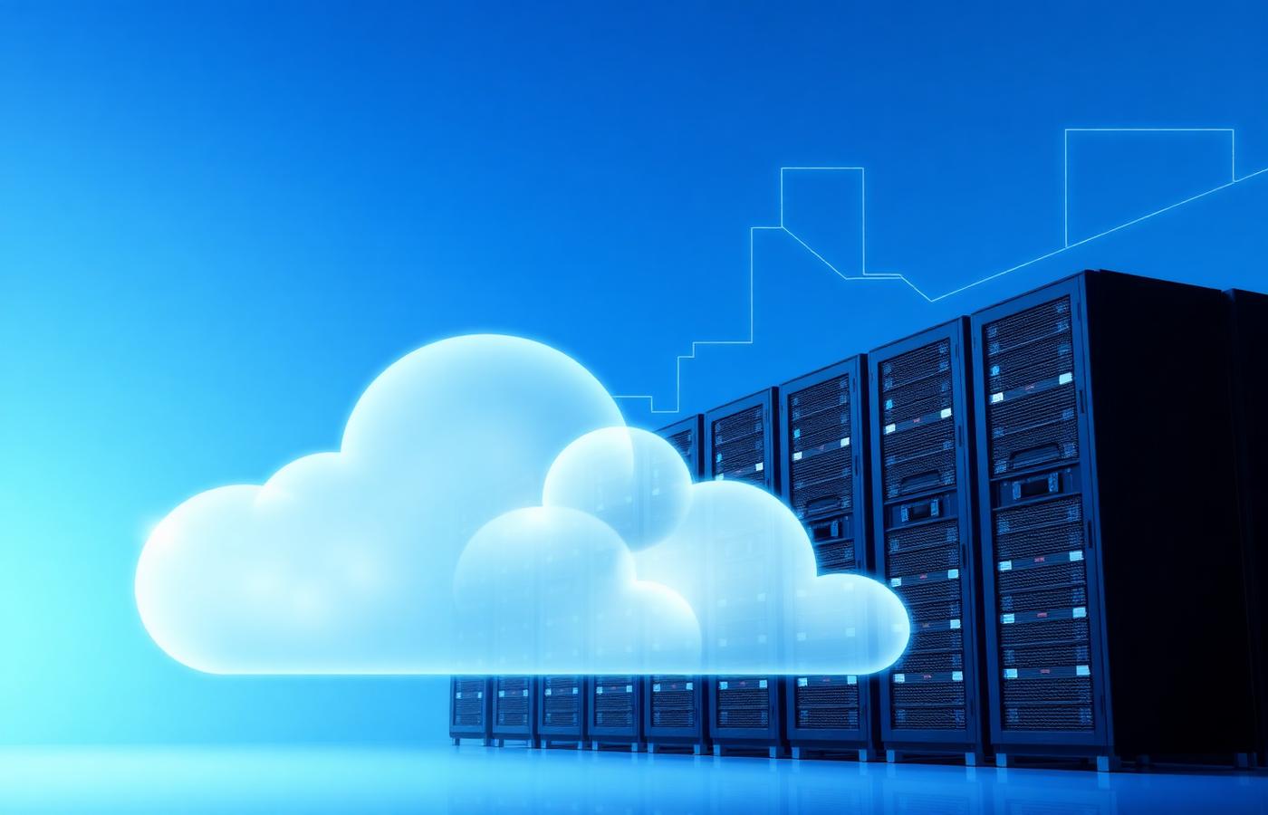 Cloud and server visualization on a blue gradient background